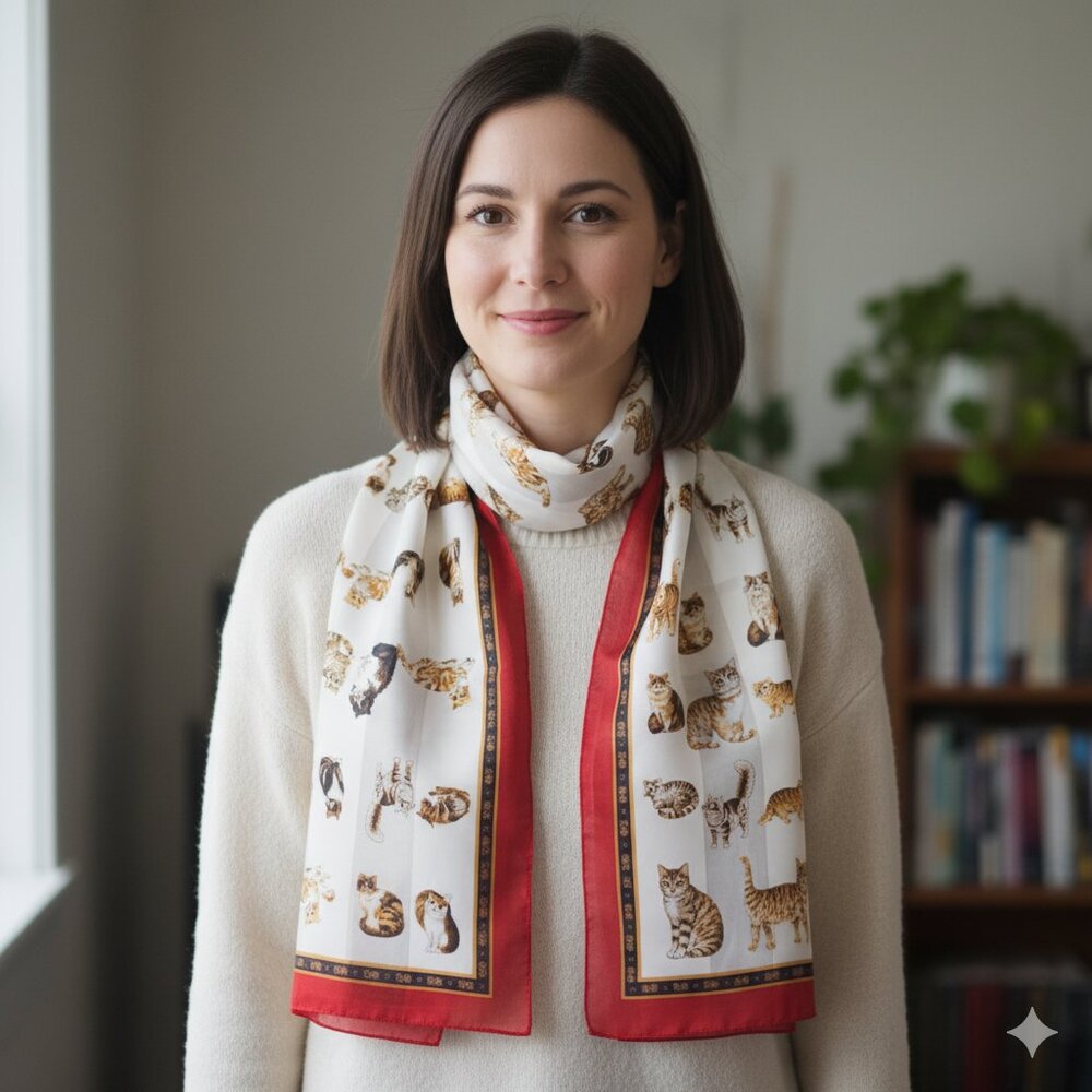 Vintage Multi-Cat Print Rectangular Scarf - image 1